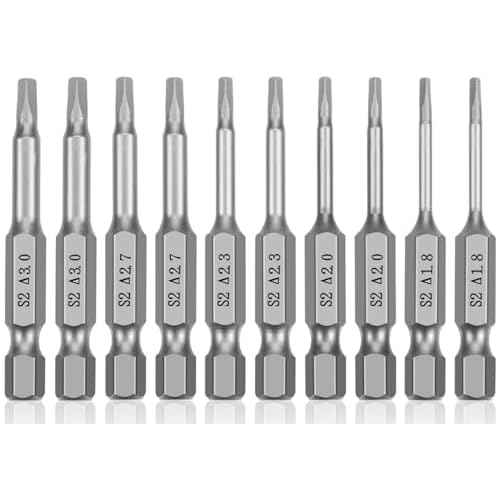 Triangle Drill Bit Set (10pcs- 2" Long S2 Steel Magnetic Heads) 1/4 Inch Hex Shank Triangle Screwdriver Bits Sizes 1.8mm, 2mm, 2.3mm, 2.7mm, 3mm (2 of Each Size)