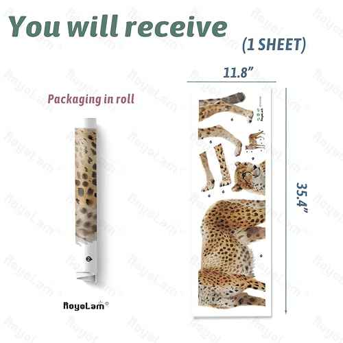 Lifelike Standing Cheetah Wall Decal Nursery Tropical Animal Leopard Wall Sticker Removable Peel and Stick Wall Art Decor Stickers for Kids Baby Classroom Preschool Living Room Bedroom School