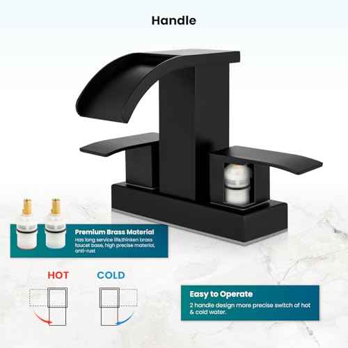 gotonovo Waterfall 4 Inch Centerset Bathroom Sink Faucet 2 Handle Basin Faucets 2 or 3 Hole Deck Mount with Pop Up Drain Included Lavatory Modern Mixer Tap Vanity Faucet Matte Black