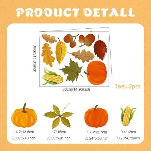 Autumnal leaves Window Decal,Autumn Theme Vinyl Window Sticker,Removable Autumn decor For Children'S Room, Classroom, And Daycare Centers Fall Thanksgiving Party Supplies (Pumpkin-Themed Window Decal)