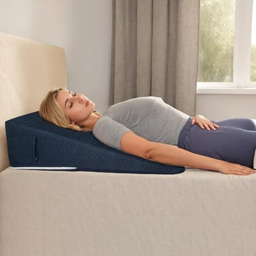 Wedge Pillow Cover for 26x25x7.5 Bed Wedge Pillow, Hypoallergenic, Replacement Pillowcase Cover with Zipper & Pockets, Navy Blue