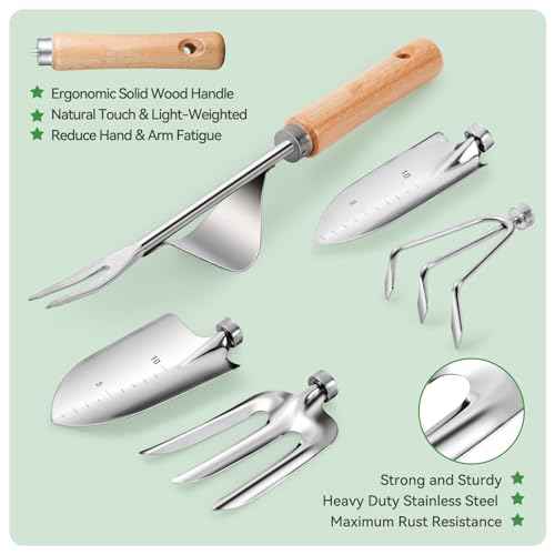 Gardening Tools 9-Piece Heavy Duty Garden Hand Tools with Fashion and Durable Garden Tools Organizer Handbag, Rust-Proof Garden Tool Set, Ideal Gardening Gifts for Women