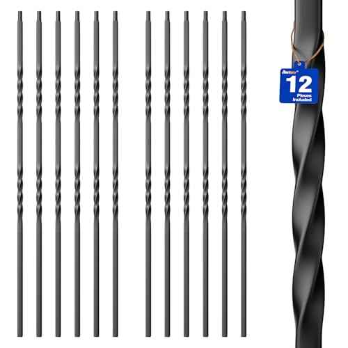 Wrought Iron Hollow Balusters - Deck Spindles Stair Railing Indoor,Stair Double Twist Hollow Iron Baluster Stair spindles, for Staircase Interior(12 Pack Black)