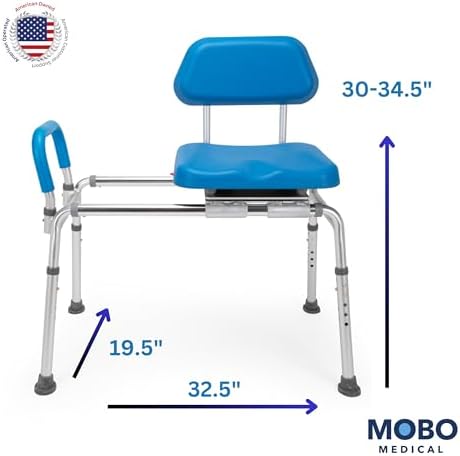 Mobo Sliding Shower Chair, Tub Transfer Bench with Swivel Seat - Adjustable Height, Locking Mechanism - Water Proof, 330 lbs Weight Capacity, Inside Shower for Elderly, Seniors, Handicap