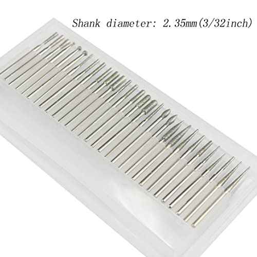 ?????? ???? 30 Pcs Diamond Burr Set, 3/32'' Shank Diamond Mounted Stone Carving Bits fits for Dremel Rotary Tools