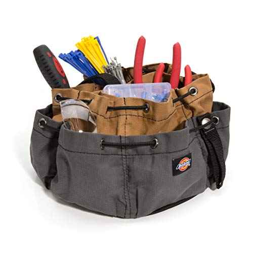 Dickies 12-Pocket Drawstring Work/Tool Bag, Heavy-Duty Drawstrings for Quick-Closure, Snap-Secured Tape Strap, Durable Canvas Construction, Grey/Tan