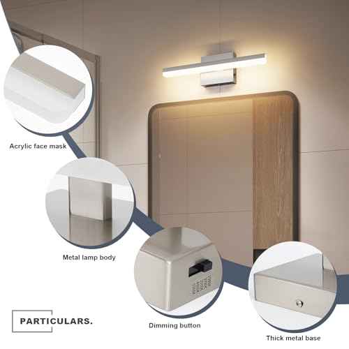 LED Modern Bathroom Light Fixtures 12W Brushed Nickel Vanity Lights Bar 5CCT Dimmable ixture Over Mirror Vanity Light for Bathroom Lighting 15.7 inch ETL Certificated