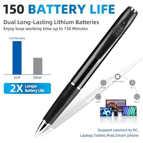 1080P Body Camera Pen,Long Battery Life, Easy to Use, Micro Pen Camera for Capture Every Moment¡¼2025 Upgrade ¡½ (Silver Black)