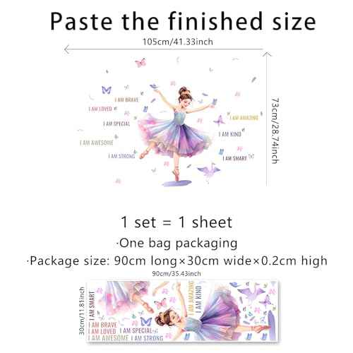 Lovely Dancing Ballet Girl Inspirational Quotes Wall Stickers, sacinora Butterfly Motivational Wall Decals Removable Vinyl Peel and Stick for Teens Girls Kids Nursery Bedroom Children¡¯s Room Art Decor
