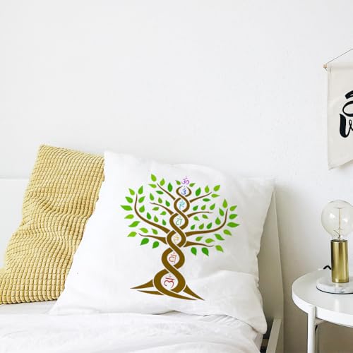 FINGERINSPIRE 4 Styles Religious Themes Stencils with a Brush 11.8x11.8Inch Chakra Symbols Painting Stencil Yoga Pattern Template PET Tree of Life Om Symbols Template for Wood Wall Floor Tiles