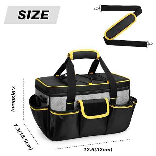 Small Tool Bag, Hand Tool Storage Organizer Bag for Men, Multi-purpose Work Tote for Repairman, Electrician, Carpenters, Handyman, Home Tool Organizer with Thick Padded Bottom, Black