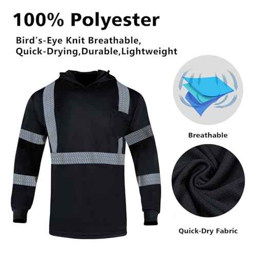 VENDACE 3pcs Safety Reflective High Visibility Long Sleeve Shirts Class 3 Hi Vis Construction Breathable Work Shirts for Men