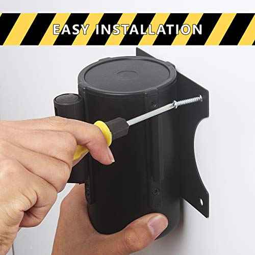 A-KARCK Wall Mount Retractable Belt 16 Foot, Crowd Control Wall Barrier with Steel Case Black and Yellow Belt Works in Any Weather Conditions