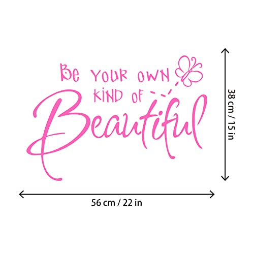 Be Your Own Kind of Beautiful Wall Stickers Quote, CUNYA DIY Vinyl Butterfly Decal Wallpaper Wall Decor for Bedroom Teen Girl Home Decoration (Pink)