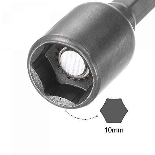 uxcell Quick-Change Nut Driver Bit, 1/4" Hex Shank 10mm Magnetic Nut Setter Drill Bits, 1.89" Length, Metric 5 Pcs