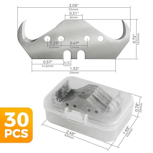 30PCS Utility Hook Blades, SK5 Carbon Steel Super Big Hook Trimming Blades, Safety Horn Knife Blade for Wallpaper, Cutting Carpets, Roofing, Industry Materials