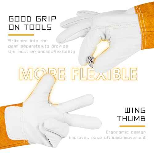 TOOLIOM Premium Goatskin TIG Welding Gloves Cuff Cowhide Split Leather with Soft Lining High-Dexterity (14-inch, Large)