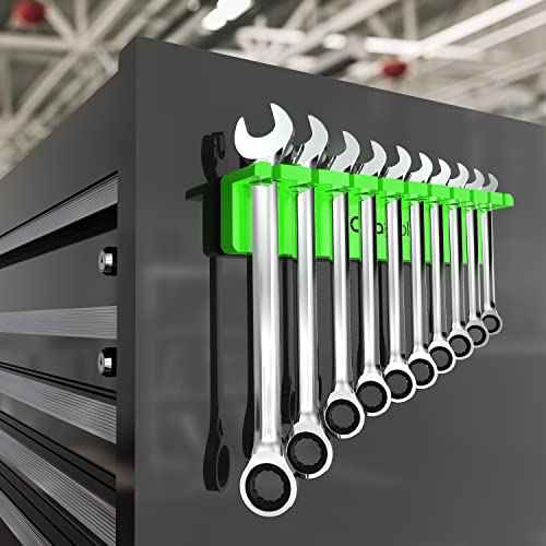 Olsa Tools Magnetic Wrench Holder Organizer - Green - Fits SAE 3/8" to 15/16" & Metric 10mm to 19mm - Durable Tool Storage Solution - Part 1141