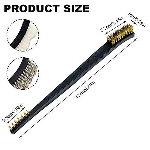 9 Pieces Mini Wire Brush Set, Mini Wire Scratch Brush with Handle, Small Steel Nylon Brass Brush Set, Double Ended Wire Brushes for Cleaning Welding Slag Rust (15)