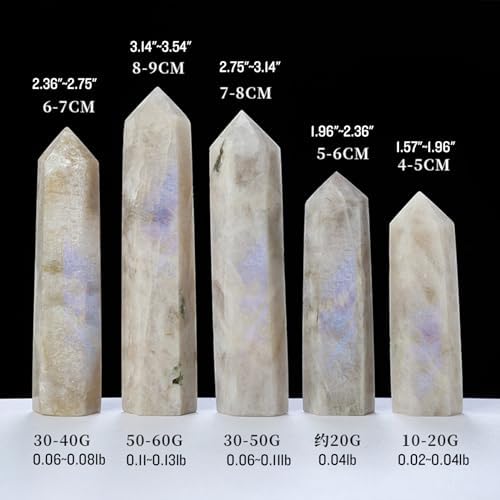 Runyangshi 1PCS Natural Crystal Moonstone Tower 1.96"-2.36" (5-6 cm) 6 Faceted Single Point Prism Healing Crystal Wand for Meditation Reiki Chakra Therapy