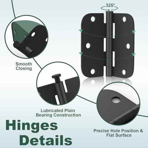 Estmoon 50 Pack 3.5 x 3.5 Inch Rounded Door Hinges Matte Black, 5/8" Radius Interior Hinges Heavy Duty Bifold Residential Hinges for Bathroom/Bedroom/Exterior/Internal Door, 6 Holes