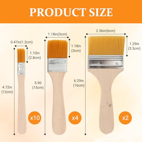 16 PCS Small Paint Brush, Small Paint Brushes for Touch Up, 1/2 Inch Paint with Wood Handle 0.47in/1.18in/2.36in for Wall, Touch-Up, Cabinet, Fence, Edge Painting Tools