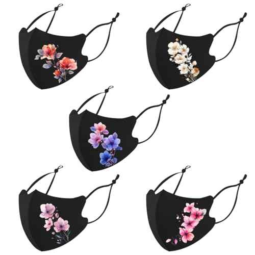 Reusable Cloth Washable Ice Silk Cloth Face Masks,Adjustable Fancy Flower Pattern Cloth Mask for Adult