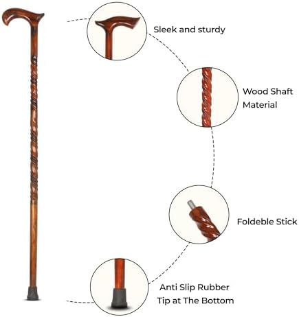 Wood Cane 36 Inches Natural Classic Wood Walking Stick Fancy Canes Ergonomic Wood Cane for Seniors (Elegant Derby Handle)
