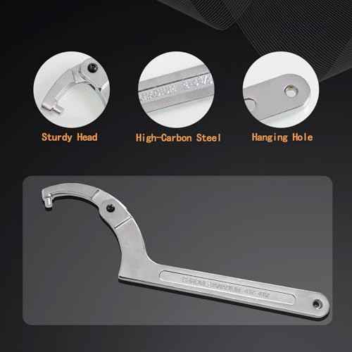 12pcs Adjustable Spanner Wrench Sets with Replaceable Head, C-Shape Pin Hook Wrench Tools for Pipes Heating Cars, Castle Buffer tube Nut Coilover Wrench for Suspension System, 3/4" to 6-1/10"