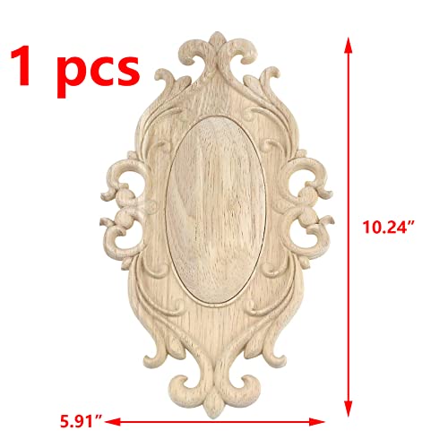 Antrader 1-Pack Wood Carved Onlays Appliques,Oval Shaped Unpainted Solid Wood Carving Decal for Door Cabinet Cupboard Wall Ceiling,26¡¿15cm
