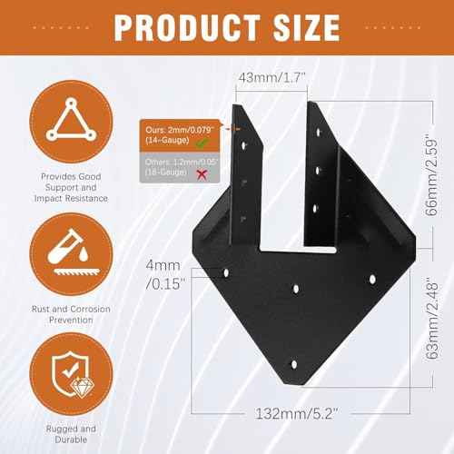 14-Gauge(2MM) Hurricane Ties for Rafters, 40 Pack Strong Hurricane Straps Brackets, Hot Dip Galvanized Powder Coating Hurricane Clips Joist Hangers for 2X Deck Joists, Roof Trusses, Black