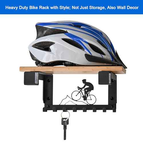 Bike Rack Wall Mount with Shelf and 8 Hooks Offer Horizontal Indoor Bike Storage for Sheds Garages. Wooden Bike Rack Bracket for Road, Mountain, Travel Bicycles, Maximizing Space