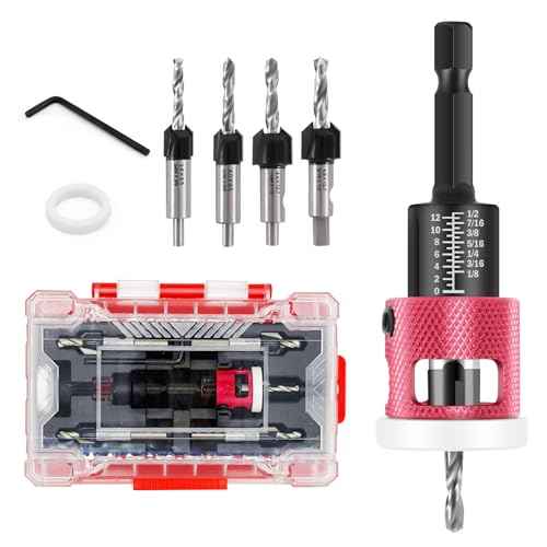 Countersink Drill Bit Set - 5 Pcs Countersink Drill Bit with Low Friction Depth Stop, HSS M2 Tapered Bits, Carbide Drill Bits 1/4¡± Hex Shank for Woodworking Tools