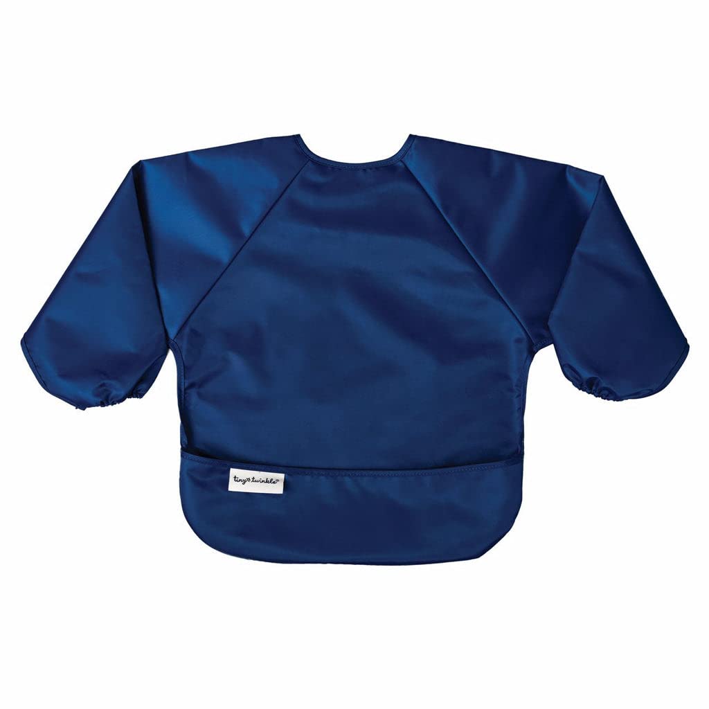Tiny Twinkle Long Sleeve Bib for Babies & Toddlers | 2-Pack Waterproof Smock Bib for Eating | Machine Washable & Mess-Proof Feeding Essentials | Newborn Shower Gift (Grey Indigo,6–24M)