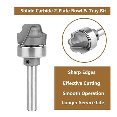 SpeTool Juice Groove Router Bits with Bearing 1/8" Radius 1/4" Shank, Bowl and Tray Router Bit for Crafting Drainage Grooves, Decorative Edges and Custom Woodworking Projects