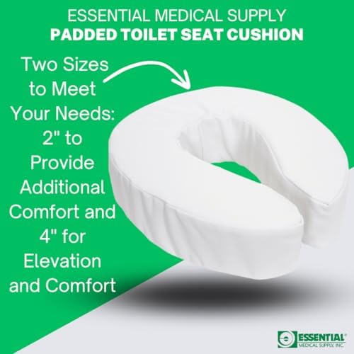 Essential Medical Supply Foam Padded Toilet Seat Cushion Riser with Hook and Loop Attachment for Toilet Seat and Washable Vinyl Cover, 2"