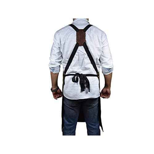 One Size Fits Utility Apron | Adjustable Cross-Back Straps | Multi-Use Shop Apron With Tool Pockets By Aaron Leather Goods (Green, Canvas Leather)