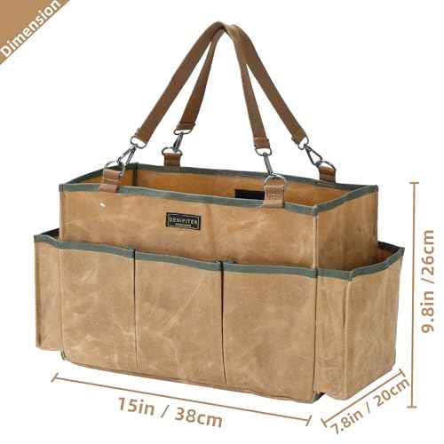 Tool Tote, Heavy Duty Waxed Canvas Wide Mouth Tool Pouch, Muti-Purpose Tool Bag with Adjustable Shoulder Strap (15 X 9.8 X 7.8 inch) | Khaki