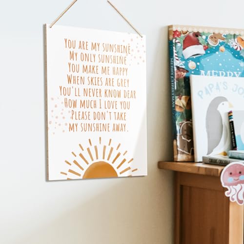UDNADKEX Boho Nursery Wall Sign Hanging Decor, You Are My Sunshine Make Me Happy, Nursery Boy Girl Kids Bedroom Toddler Room Wooden Decor Nursery Decoration