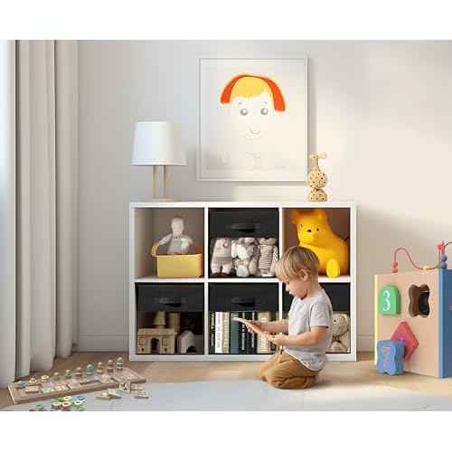 DECOMOMO Storage Bins, Cube Storage Bin with Window, Fabric Storage Cubes for Shelves (11" / 6pcs, Black)