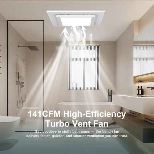 Bathroom Exhaust Fan with Light, 12 INCH, Upgraded Quiet Square Vent Fans with LED Light, 141 CFM, for Bathroom, Office, Home