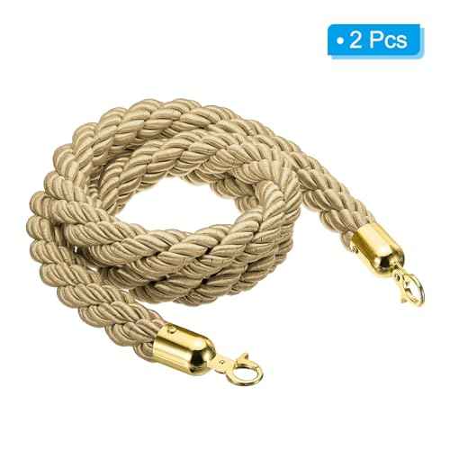 PATIKIL Stanchion Rope, 2 Pack 1.5m/5Ft Barrier Rope Twisted Post Ropes with Snap Hooks for Posts Stands Queue Divider Crowd Control of Hotel, Golden Hook, Champagne Gold Rope