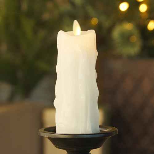 Luminara Heavy Wax Drip Flameless LED Candle, White 2.5" x 6.5", Timer Function, Real Wax Pillar, Battery Operated Unscented Safe, Long-Lasting
