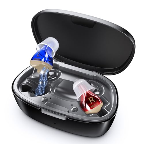 Hearing Aids for Seniors, Hearing Aid Rechargeable for Hearing Loss, Personal Hearing Amplifier with Volume Control and Portable Magnetic Charging Case, Noise Canceling Hearing Aids (Black, Red, Blue)