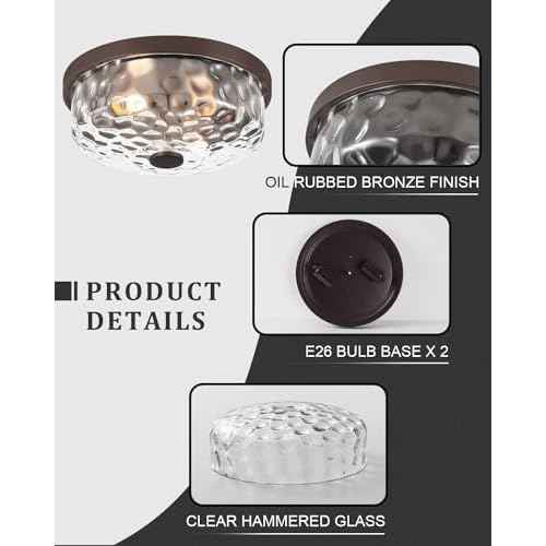12 Inch Farmhouse Flush Mount Ceiling Light, 2 Light Industrial Close to Ceiling Light, Industrial Ceiling Lighting Fixture for Kitchen Hallway Bedroom Living Room (12.2 Inch Oil Rubbed Bronze)