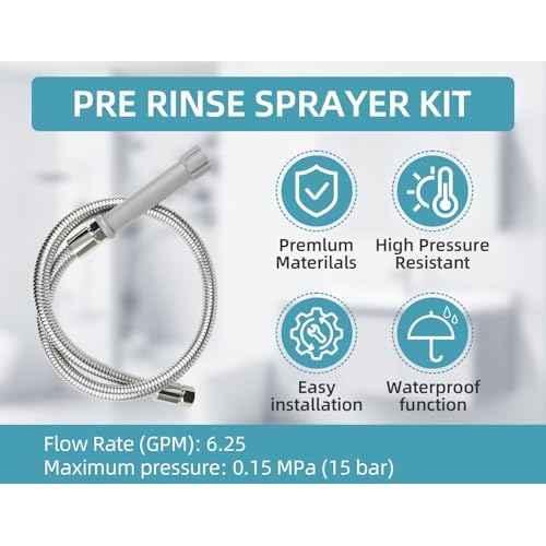 44 Inches B-0044-H Pre-Rinse Hose Replacement for T&S Brass, Commercial Kitchen Sink Spray Flexible Stainless Steel Hose with Heat Resistant Handle