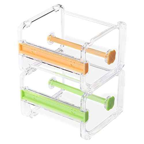 molshine 2 Pack Transparent Desktop Multi Washi Masking Tape Storage Dispenser,Tape Cutter,Tape Roll Holder (Not Include Masking Tape) (Yellow&Green)