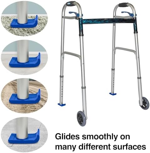 Universal Walker Wheel Kit: 5 Inch Sport Wheels and FlexFit Ski Glides (Dark Blue)
