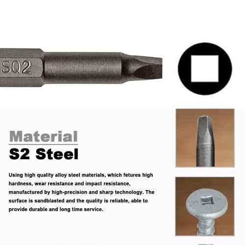 Square Head SQ2 Screwdriver Bit Set 10PCS 1/4 Inch Hex Shank 2 Inch/50 mm Length S2 Steel with Magnetic for Power Screwdriver Drill Impact Driver