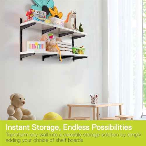 Minimalistic Black Shelf Brackets by Delta Cycle, Set of 10 Fully Adjustable 12-inch Heavy Duty Shelf Brackets, Holds Up to 480 lbs, Modern Shelf Bracket for Wood Shelves